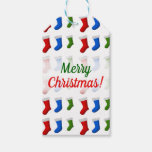 [ Thumbnail: Christmas; Red, Blue and Green Christmas Stockings Gift Tags ]