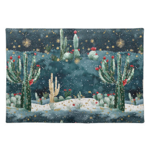 Christmas Red Blue Green Cactus Floral Cloth Placemat
