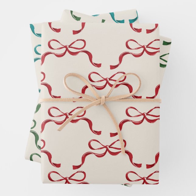Christmas Red Blue Green Modern Holiday Bows  Wrapping Paper Sheets (In situ)