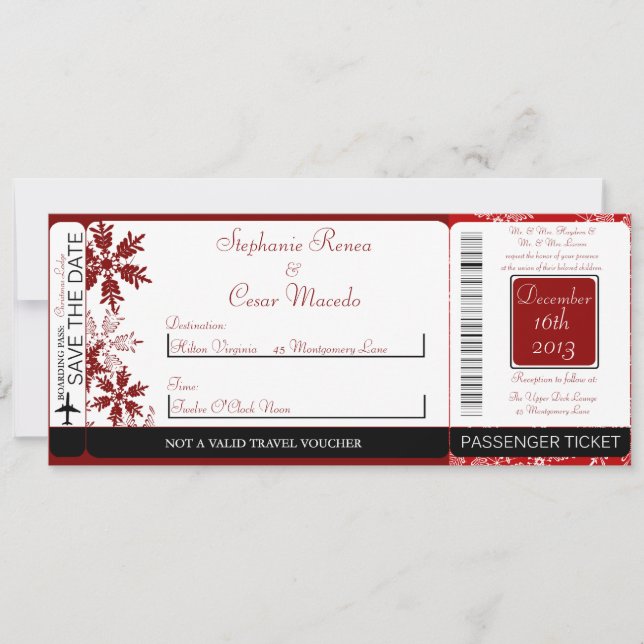 Christmas Red  Boarding Pass Wedding Invitation (Front)