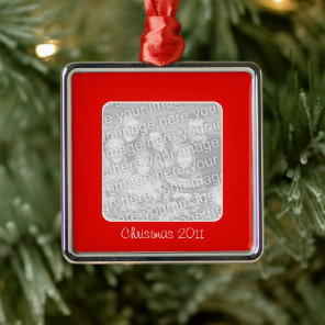 Christmas Red Border Personalized Photo Metal Ornament