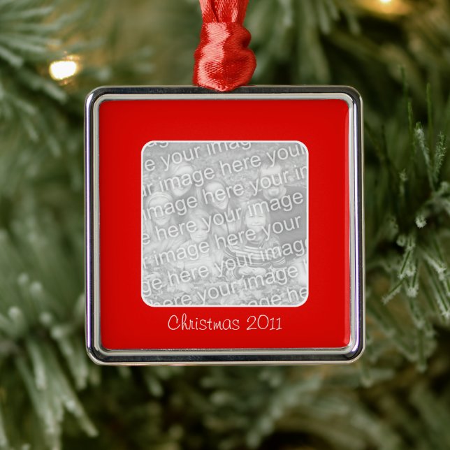 Christmas Red Border Personalized Photo Metal Ornament (Tree)