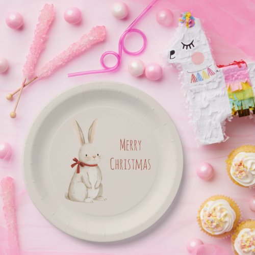 Christmas Red Bow Bunny Rabbit Paper Plates