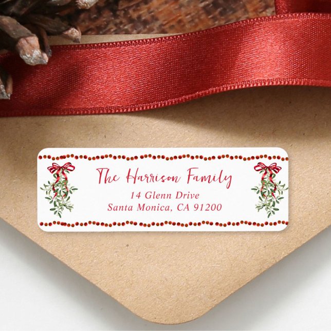 Christmas Red Bow Greenery Watercolor Label (Creator Uploaded)