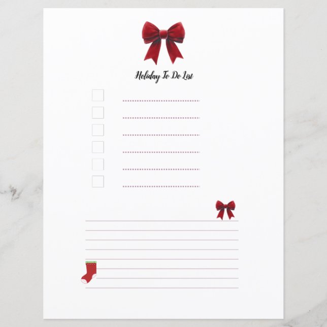 Christmas Red Bow Planner Page (Front)