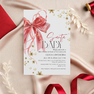 Christmas Red Bow Santa Baby Shower Invitation