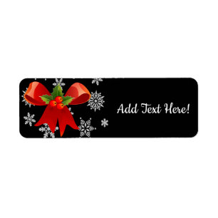 Christmas Red Bow Snow Flakes Label