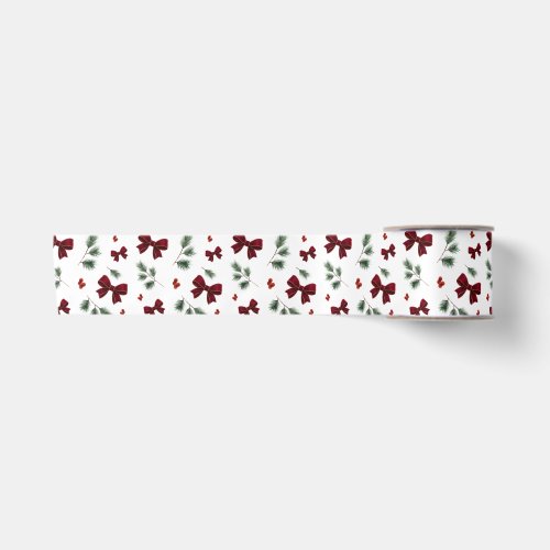 Christmas Red Bow Winter Greenery Satin Ribbon