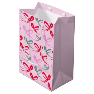 Christmas Red Bows Green Pink Hand Drawn Medium Gift Bag