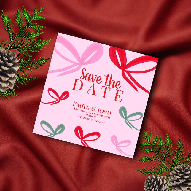 Christmas Red Bows Multicolor Save the Date  (Creator Uploaded)