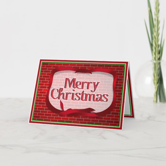 Christmas Red Brick Background Holiday Card (Front)