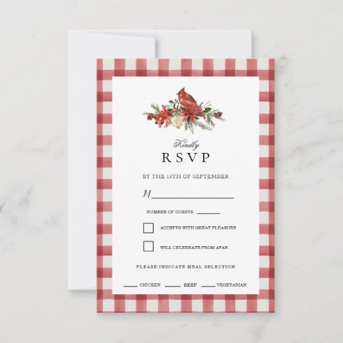 Christmas Red Buffalo Check Cardinal RSVP Card