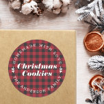 Christmas Red Buffalo Check Homemade Baking Gift Classic Round Sticker<br><div class="desc">Custom-designed festive baking gift stickers and labels featuring personalized text on Christmas red buffalo plaid. Perfect for homemade baked goods,  crafts,  gifts,  and more.</div>
