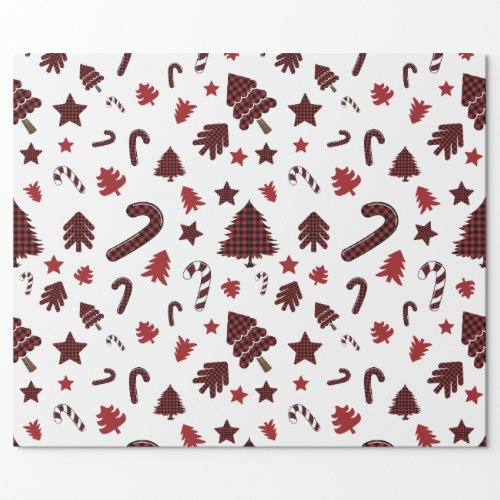 Christmas Red Buffalo Plaid Elements Wrapping Paper