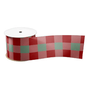 Christmas Red Buffalo Plaid Pattern Satin Ribbon