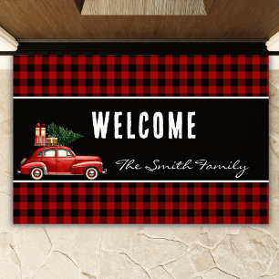 Christmas Red Buffalo Plaid Rustic Holiday Doormat