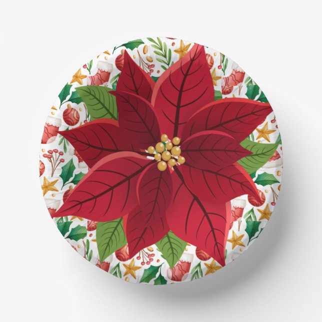 Christmas Red Bulbs, and Poinsettia Overlay  Paper Bowls (Front)