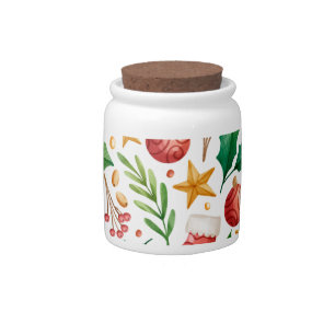 Christmas Red Bulbs, Poinsettia Parts and Nut    Candy Jar