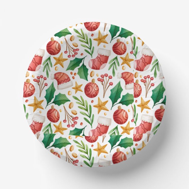 Christmas Red Bulbs, Poinsettia Parts and Nut  Paper Bowls (Front)