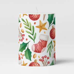 Christmas Red Bulbs, Poinsettia Parts and Nut Pillar Candle