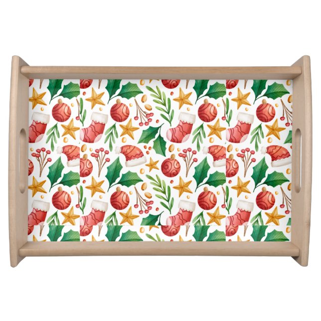 Christmas Red Bulbs, Poinsettia Parts and Nut   Serving Tray (Front)