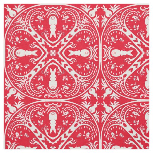 Christmas Red Bunny Rabbit Medallion Design Winter Fabric