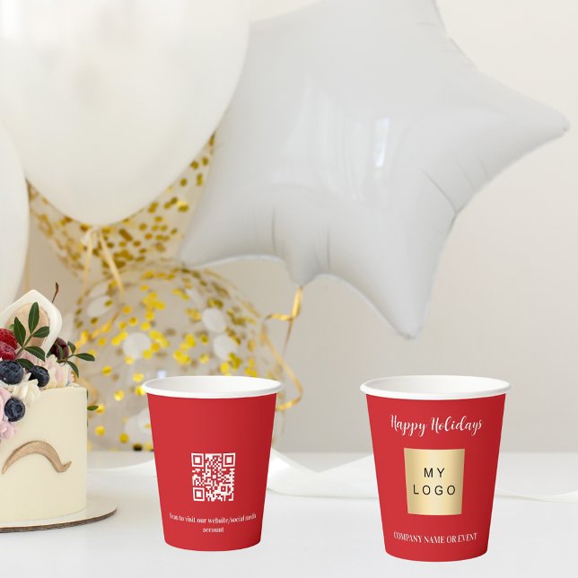 Christmas red business corporate logo qr code paper cups (Creator Uploaded)