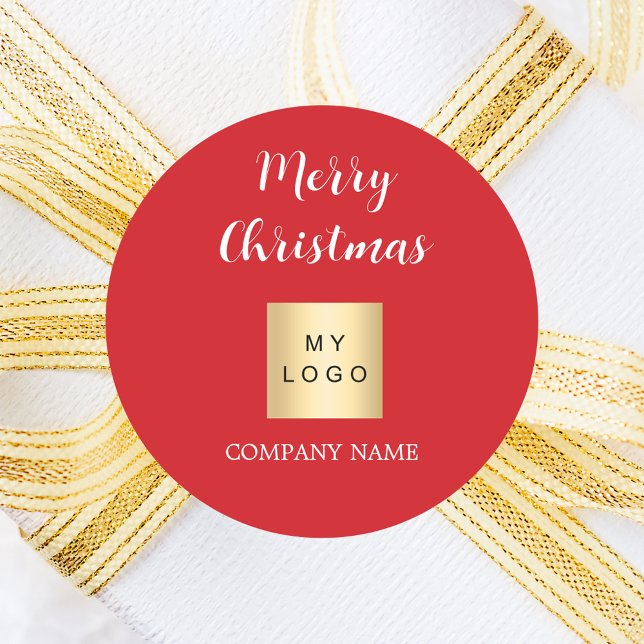 Christmas red business logo classic round sticker (Creator Uploaded)