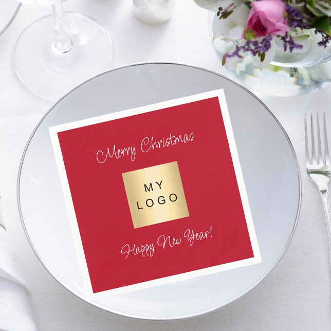 Christmas red business logo napkins (Creator Uploaded)