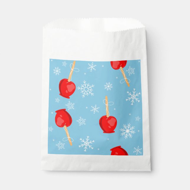 christmas red candy apples blue  favor bag (Front)
