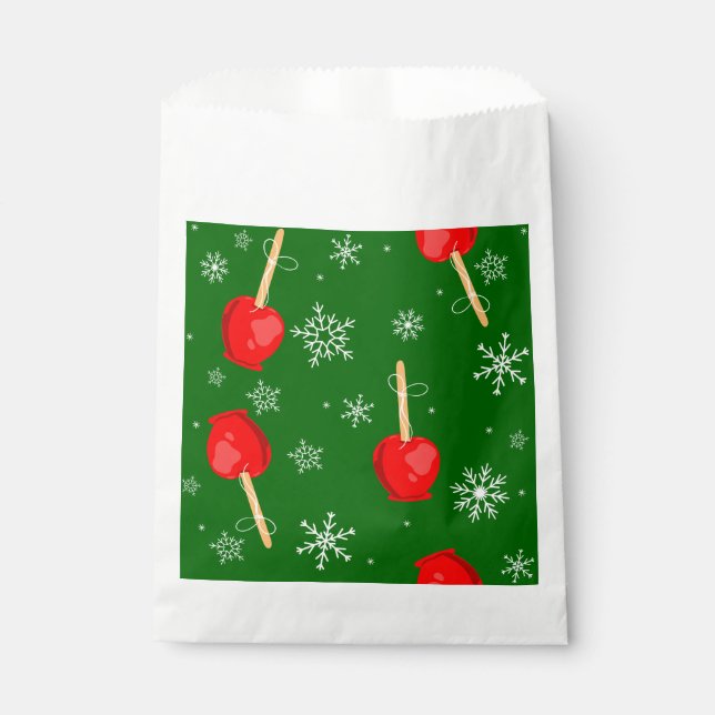 christmas red candy apples green  favor bag (Front)