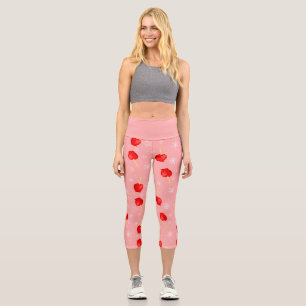 christmas red candy apples pink capri leggings
