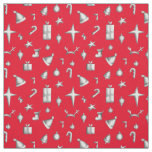 Christmas Red Candy Cane Stars Sleds Pattern Fabric