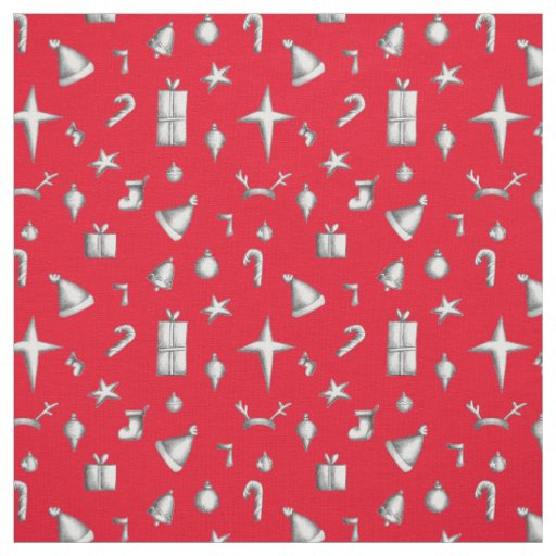 Christmas Red Candy Cane Stars Sleds Pattern Fabric