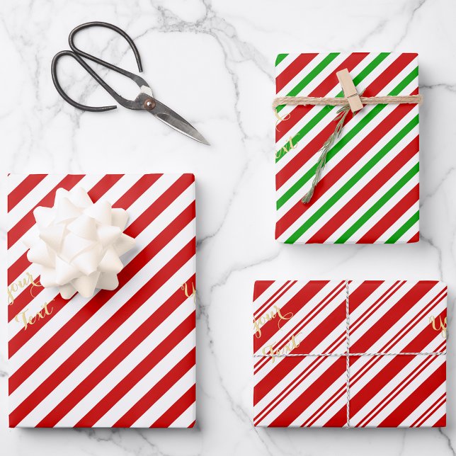 Christmas Red Candy Cane Stripes Gold Text Holiday Wrapping Paper Sheets (Christmas Red Candy Cane Stripes Gold Text Holiday Wrapping Paper Sheets)
