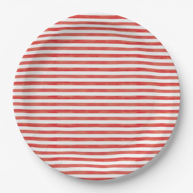 Christmas Red Candy Cane Stripes Paper Plates (Front)