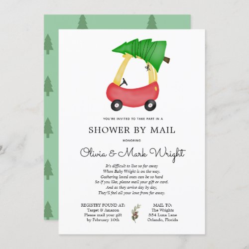 Christmas Red Car Baby Shower by Mail Invitation