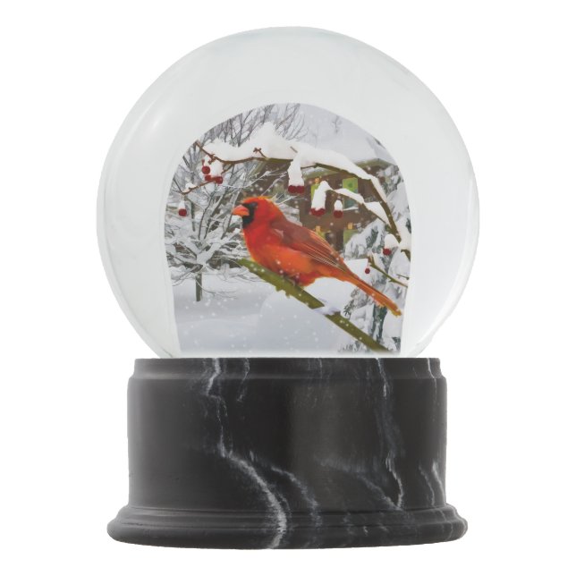 Christmas, Red Cardinal Bird and Snow Globe (Front)