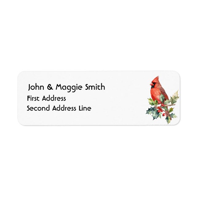 Christmas Red Cardinal Bird Holly Berry Art Label (Front)