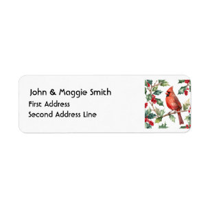 Christmas Red Cardinal Bird Holly Berry Art Label