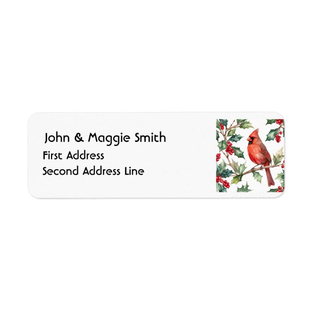 Christmas Red Cardinal Bird Holly Berry Art Label (Front)