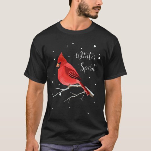 Christmas Red Cardinal Bird Winter Spirit Mens T_Shirt