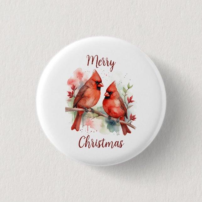 Christmas Red Cardinal Birds Holiday Art Button (Front)