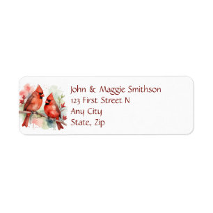 Christmas Red Cardinal Birds Holiday Art Label