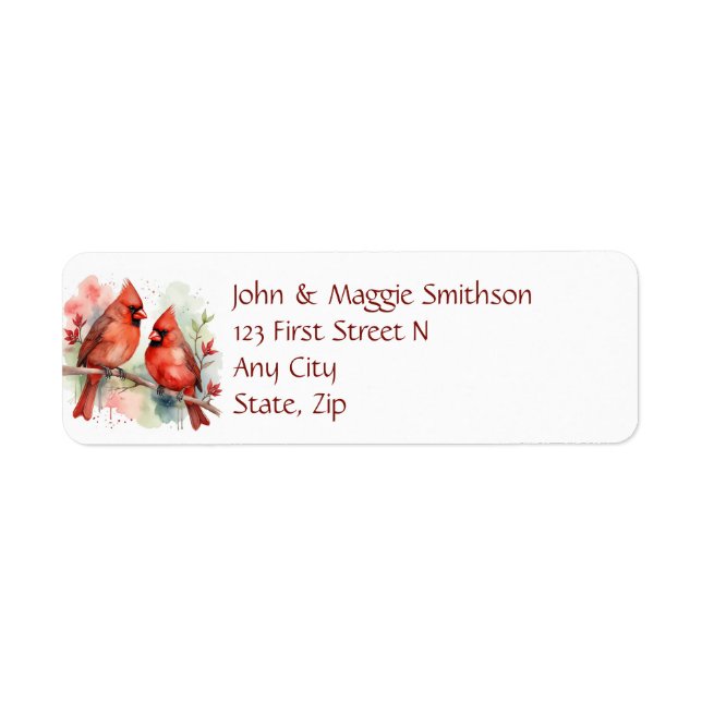 Christmas Red Cardinal Birds Holiday Art Label (Front)