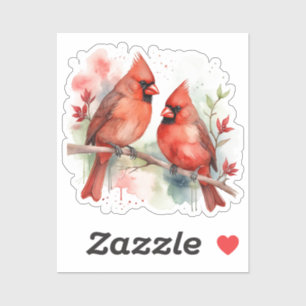 Christmas Red Cardinal Birds Holiday Art Sticker