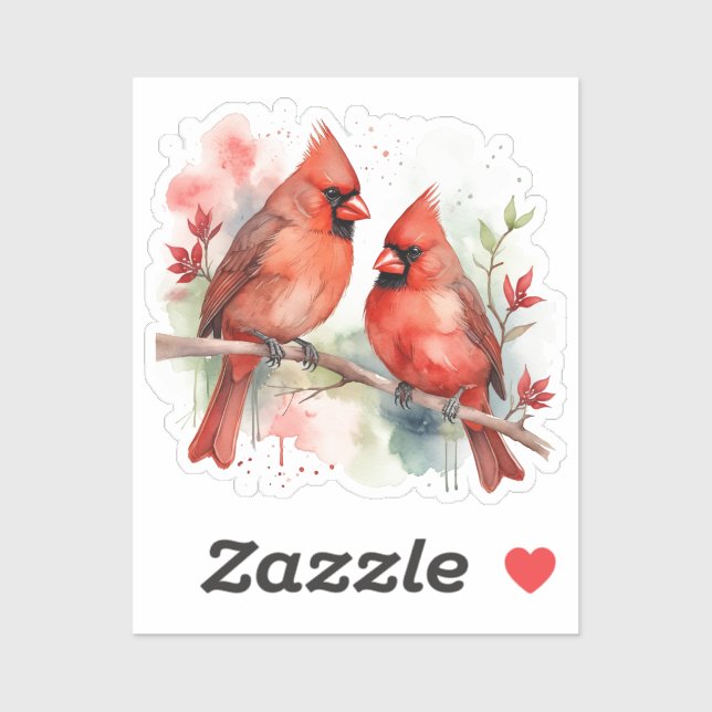 Christmas Red Cardinal Birds Holiday Art Sticker (Sheet)