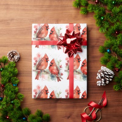 Christmas Red Cardinal Birds Holiday Art Wrapping Paper