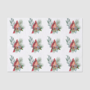 Christmas Red Cardinal Greenery Watercolor Tissue Paper