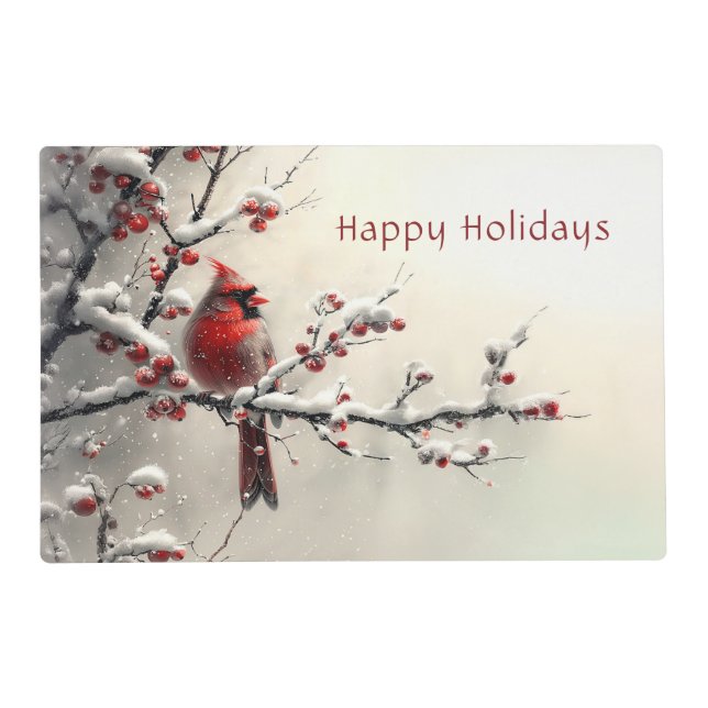 Christmas Red Cardinal Holiday Paper Placemat (Back)